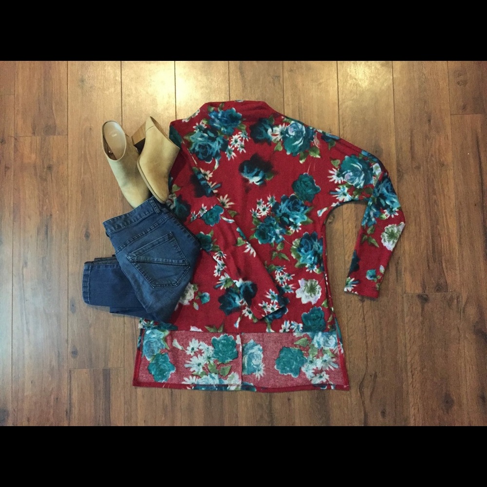 Cowl Neck Floral Sweater Top
